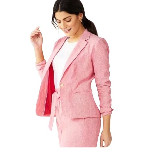 Draper James RSVP Linen Blend Sustainable Heathered Red 1 Button Blazer Size L - Picture 1 of 8